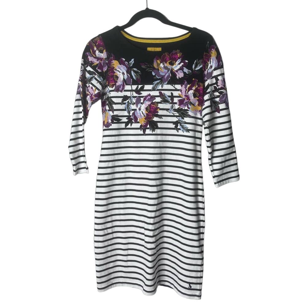 Joules Long Sleeve Floral and Striped Knee Length Dress Size 4 NWT